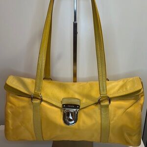 Prada Yellow Tessuto Nylon and Leather Shoulder Bag With COA